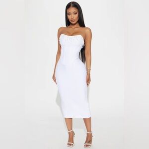 Fashion Nova Strapless White Dress with Beaded Detail